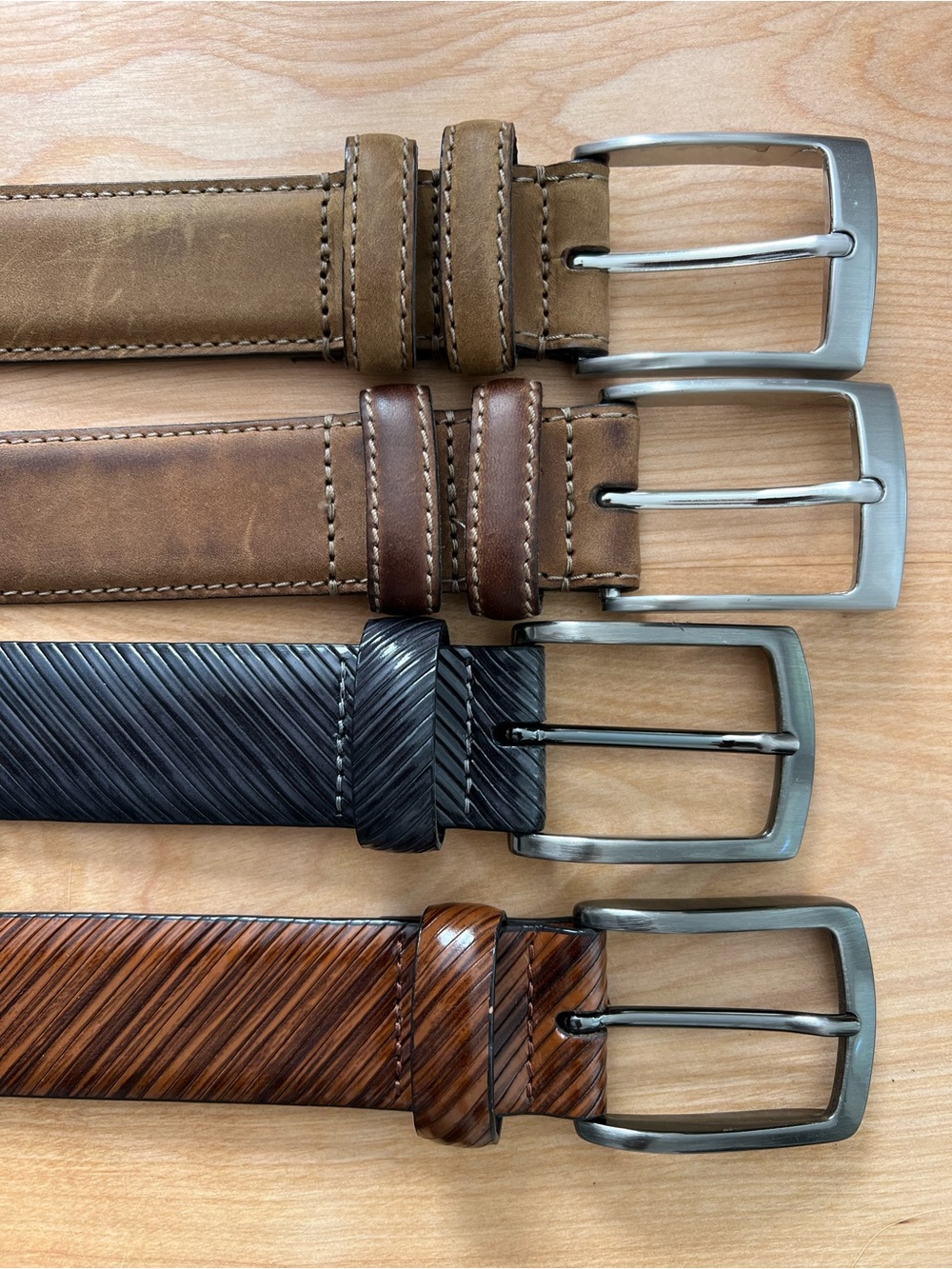 Set of Four Men's Leather and Suede Belts - Tan, Brown, Taupe, Gray from J&M